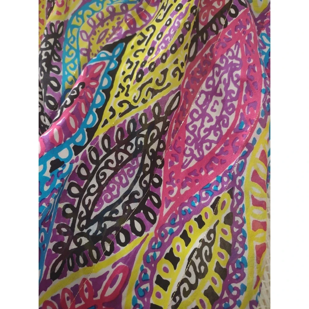 Jones New York 100% Silk Scarf Pink Yellow Paisley‎ Metallic Shimmer Boho Luxury